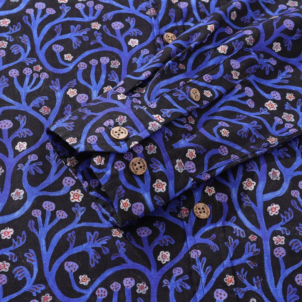 Men's Long Sleeve Hawaiian Shirt Midnight Garden Cotton Button-down Aloha Shirt Midnight Garden By Monika Forsberg