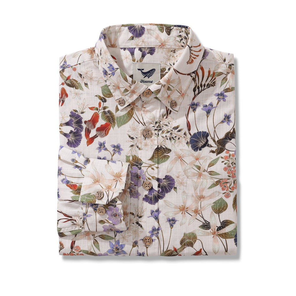 Long Sleeve Hawaiian Shirt For Men Australian Wildflower Mid Cotton Button-down Aloha Shirt Australian Wildflower Mid By Eloise