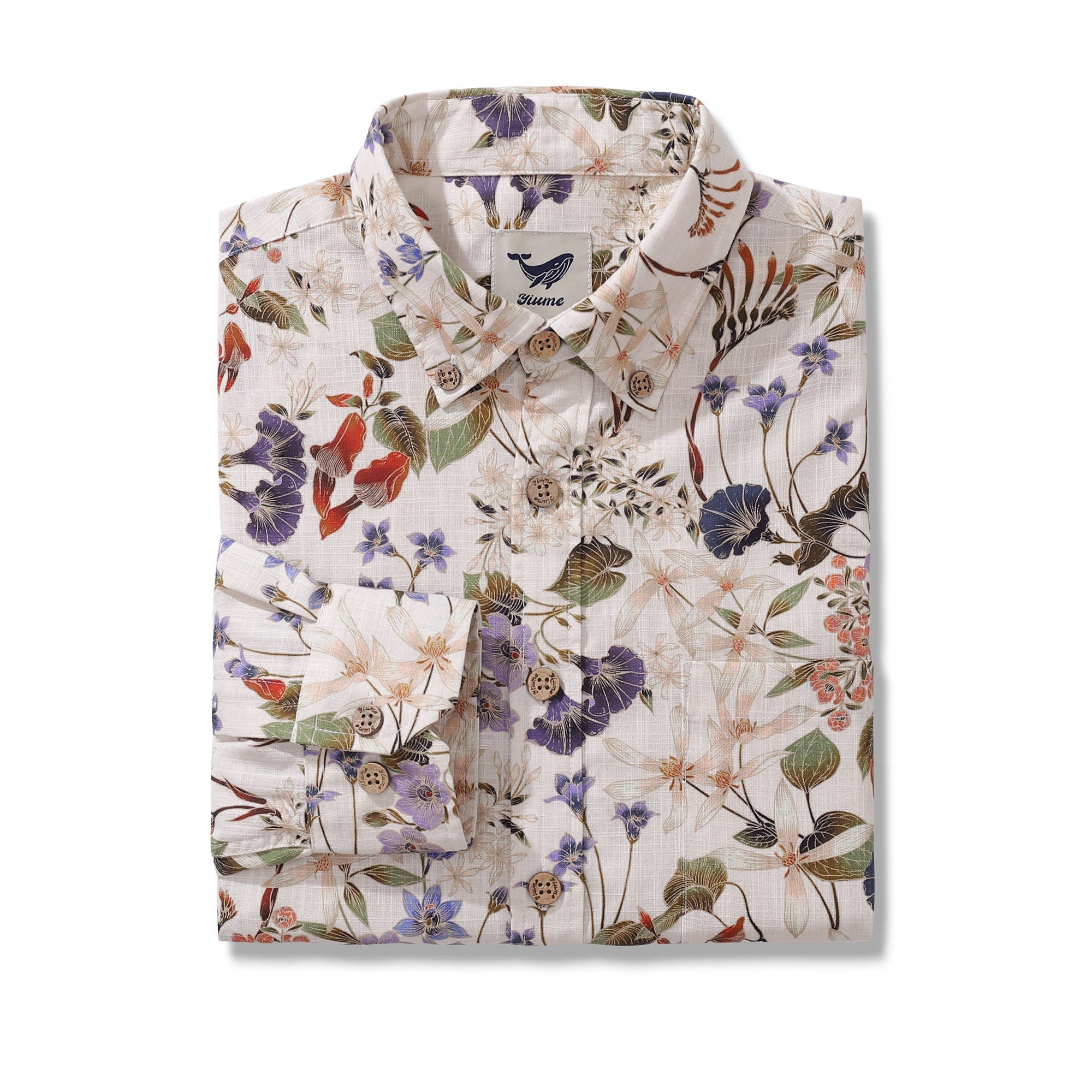 Long Sleeve Hawaiian Shirt For Men Australian Wildflower Mid Cotton Button-down Aloha Shirt Australian Wildflower Mid By Eloise