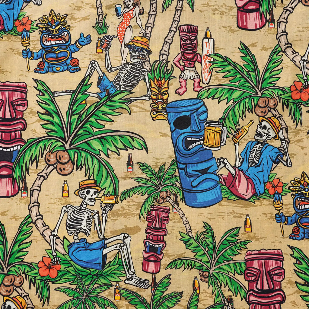 Men's Hawaiian Shirt Short Sleeve Camp Collar 100% Cotton Green Aloha Tiki Seaside Bash