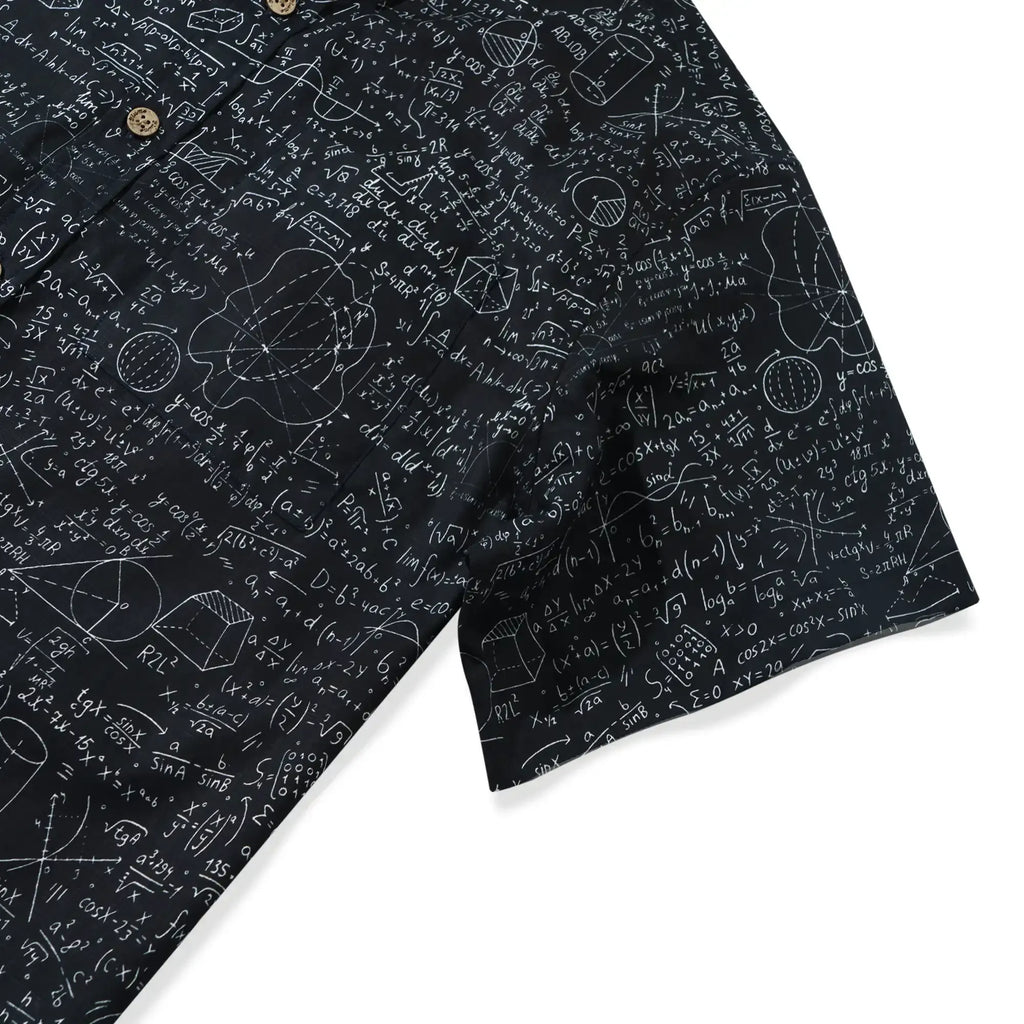 Geek Chic Men's Hawaiian Shirt Short Sleeve Button-down 100% Cotton Black Aloha The Problem Solver Math Formula Physics Equation Science Chalkboard