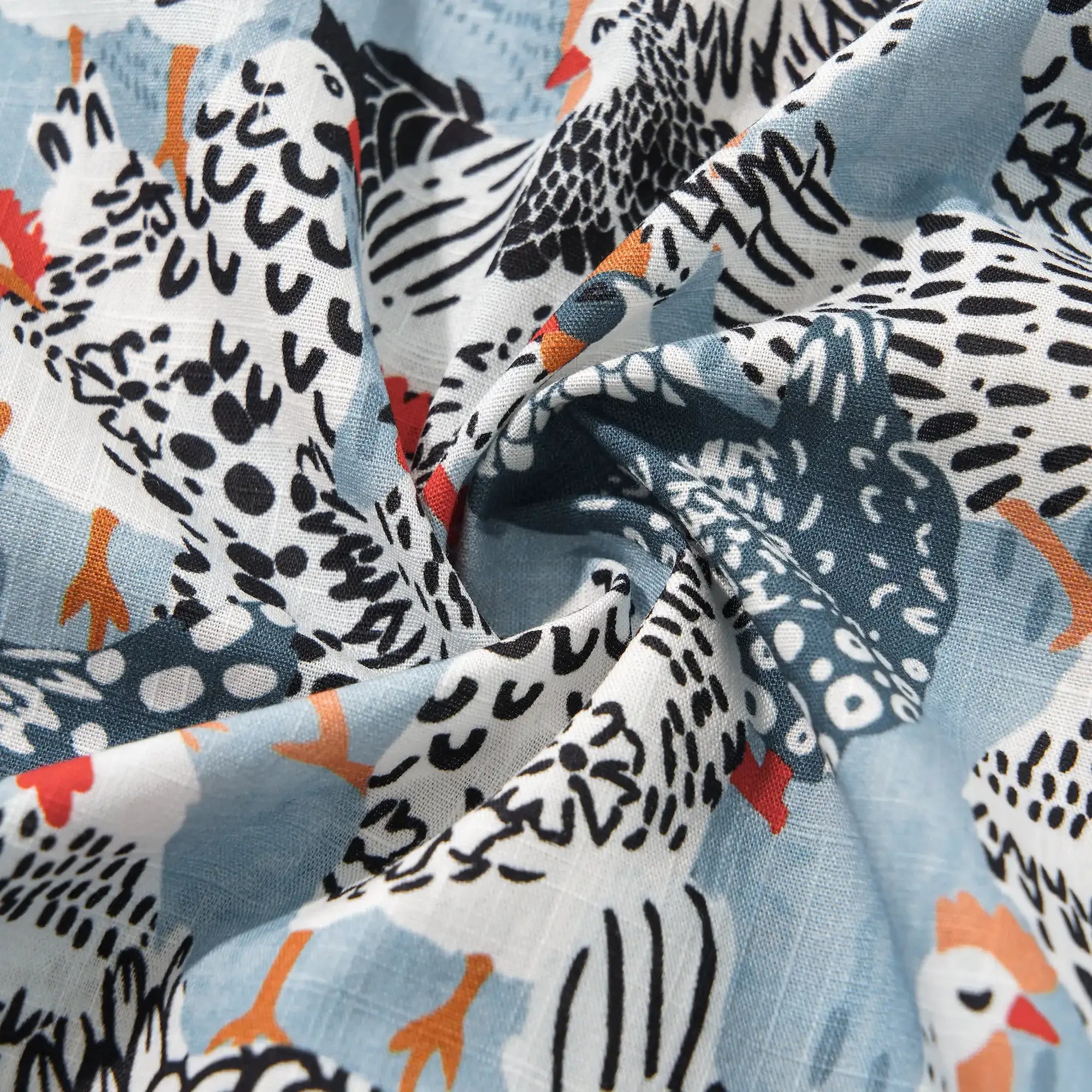 Men's Hawaiian Shirt Short Sleeve Camp Collar 100% Cotton Blue Aloha Clucking Chicken Friends By Annick Schmidt-reichardt