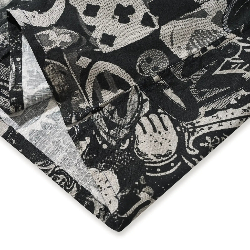 Men's Hawaiian Shirt Short Sleeve Button-down 100% Cotton Black Aloha Dark Poker Graffiti