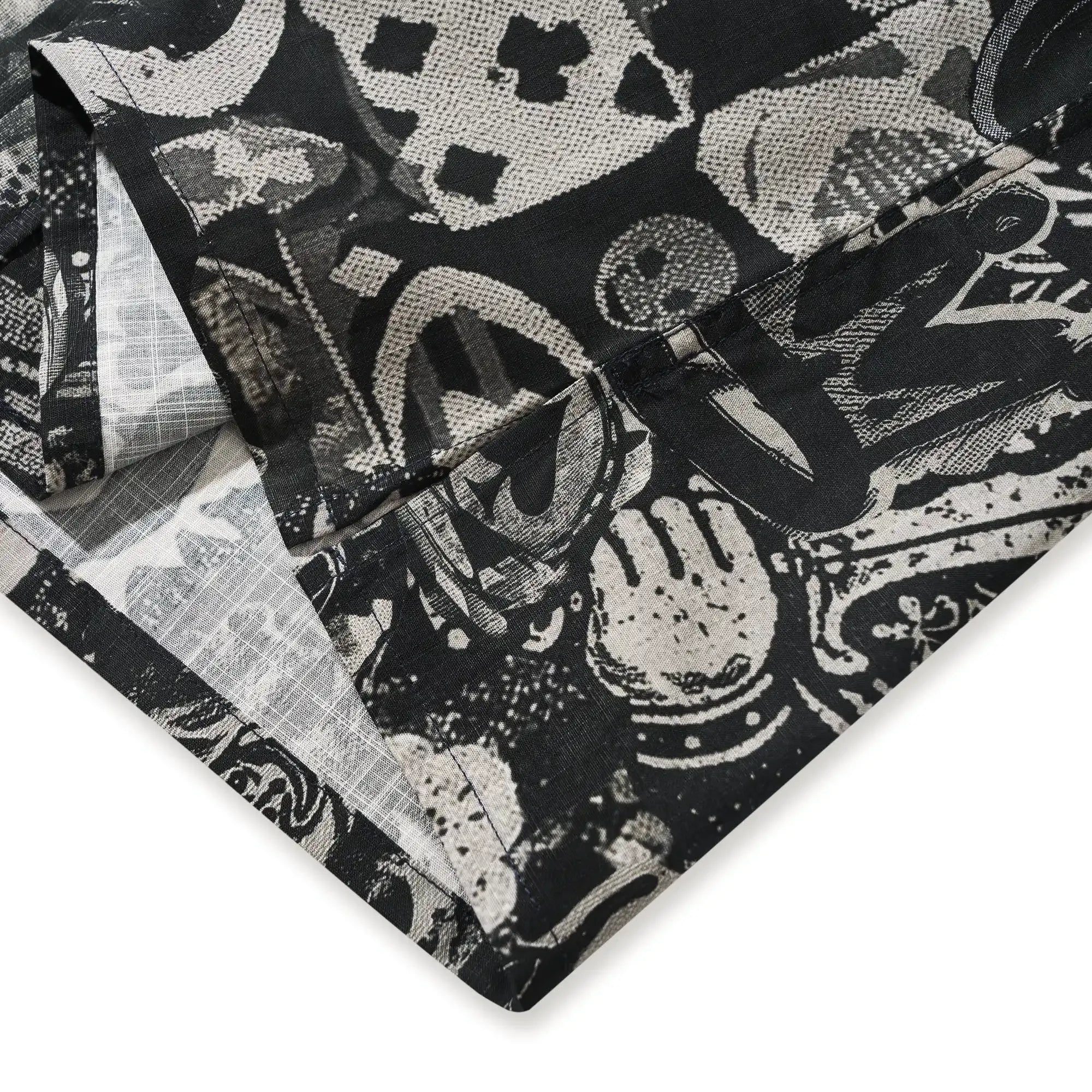 Men's Hawaiian Shirt Short Sleeve Button-down 100% Cotton Black Aloha Dark Poker Graffiti