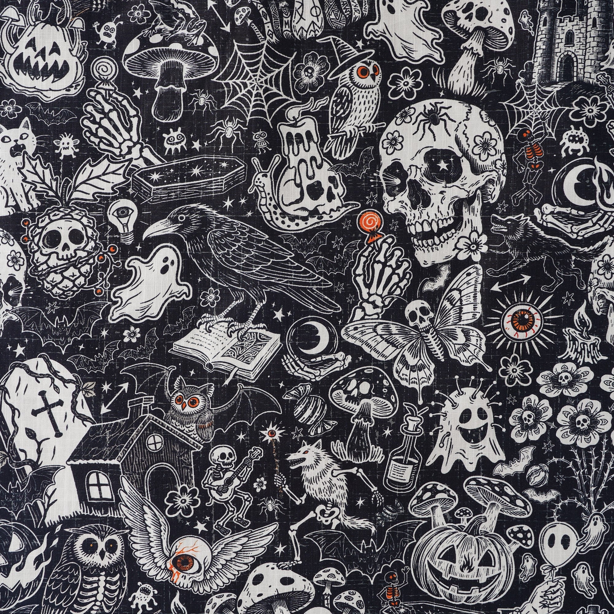 Men's Halloween Shirt Skull Hawaiian Shirt Short Sleeve Camp Collar 100% Cotton Black Halloween Bash