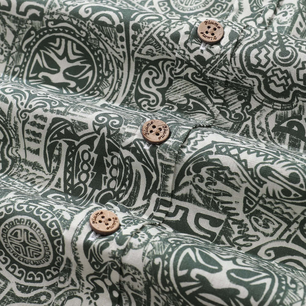 Tiki Shirt Men's Vintage Hawaiian Shirt Cotton Button-down Short Sleeve Aloha Shirt Guardian Totem