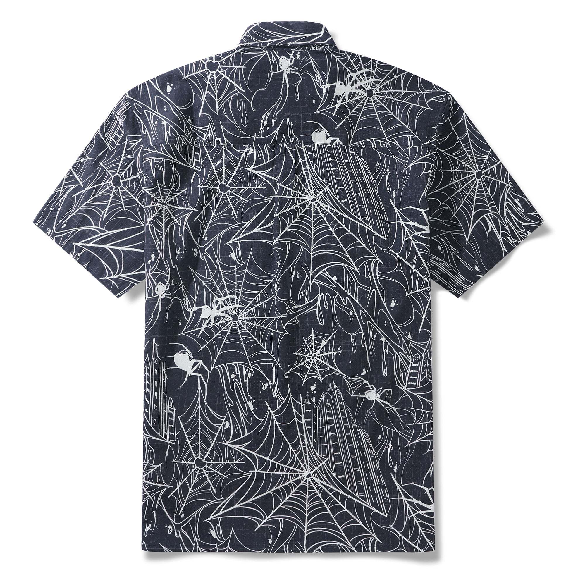 Halloween Gift The Hidden Hunter in the City 100% Cotton Men's Short Sleeve Button-down Shirt Aloha Hawaiian