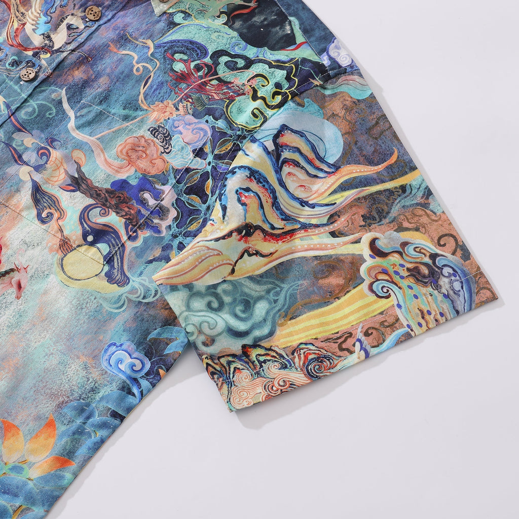 Cotton Hawaiian Shirt For Men Dreamland Art Button-down Short Sleeve Shirt