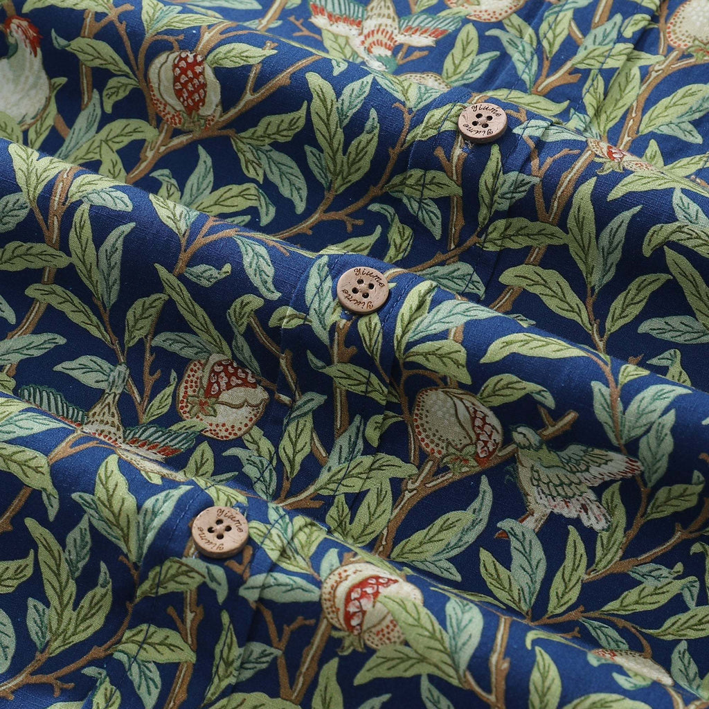 Men's Morris Hawaiian Shirt 1960s Retro Shirt Cotton Button-down Short Sleeve Aloha Shirt Birds And Pomegranates