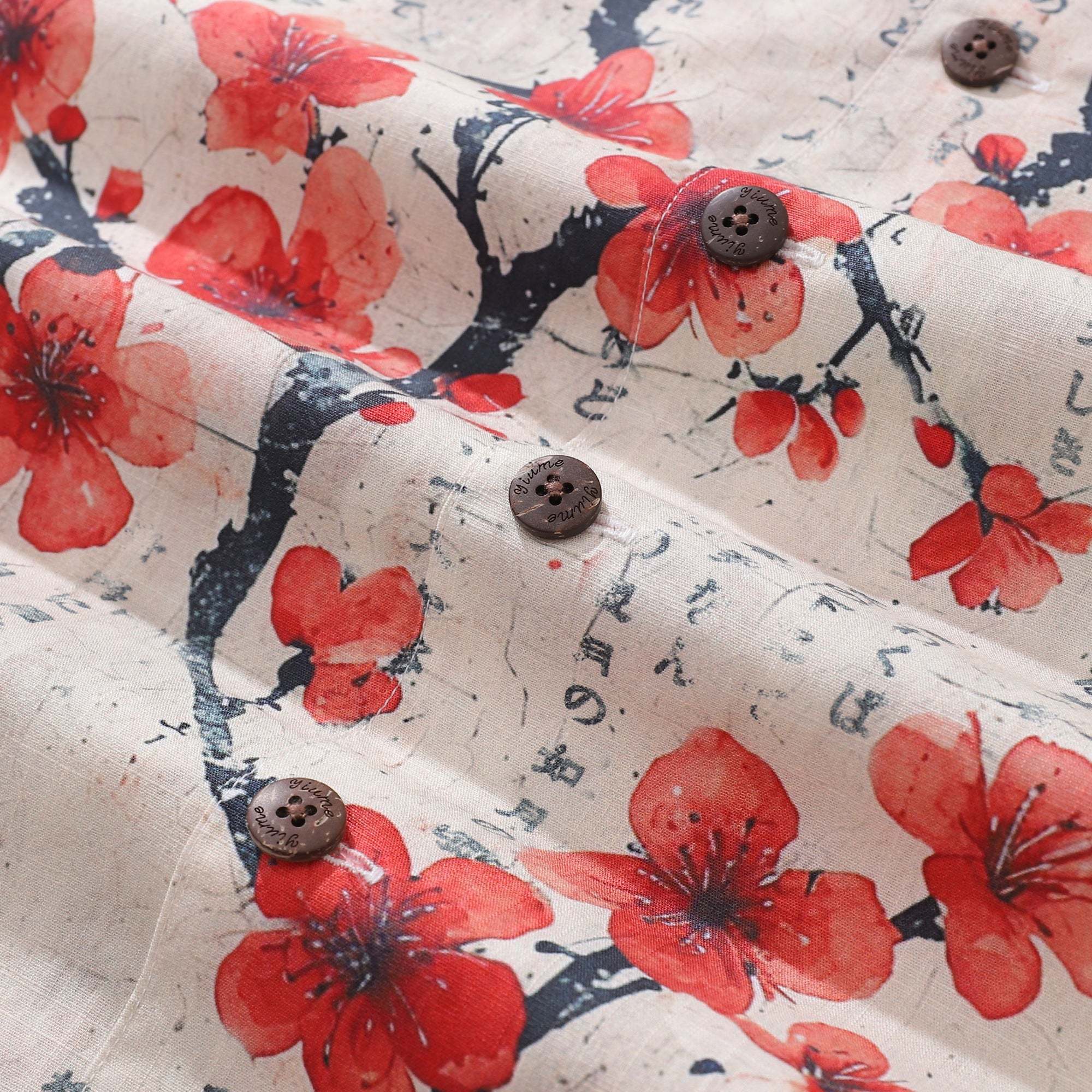 Men's Japanese Shirt 100% Cotton Hawaiian Shirt Poetic Plum Blossoms Camp Collar Shirt