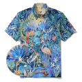 Flamingos Men's Hawaiian Shirt Short Sleeve Button-down 100% Cotton Blue Aloha Magical Jungle Adventure