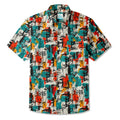 LeosWare® Men's Hawaiian Shirt Short Sleeve Button-up 100% Cotton Aloha Face Doodle