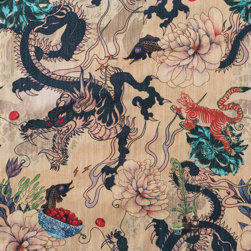 Dragon Shirt 100% Cotton Hawaiian Shirt Men's Short Sleeve Button-down Shirt Aloha Shirt Dragon Dance And Cherry Blossoms