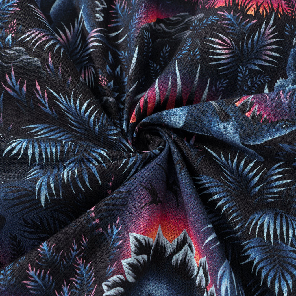 Men's Hawaiian Shirt Dinosaur Lagoon By Andrea Muller Cotton Button-down Long Sleeve Aloha Shirt