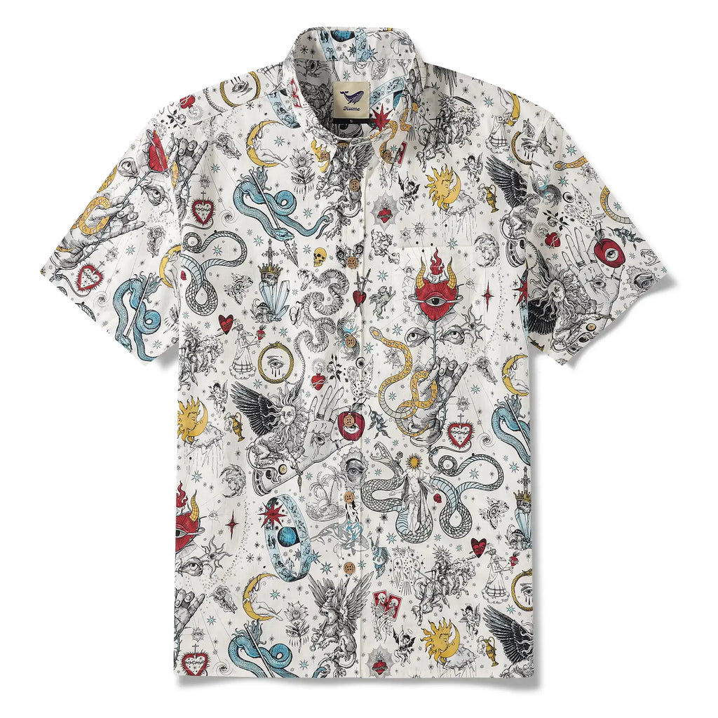 Valentine's Day Gift Men's Hawaiian Shirt Short Sleeve Button-down 100% Cotton White Aloha The Gentle Embrace Of Paradise Unburned