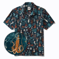 Men's Hawaiian Shirt Short Sleeve Camp Collar 100% Cotton Blue Aloha Underwater Love By Katherine Quinn