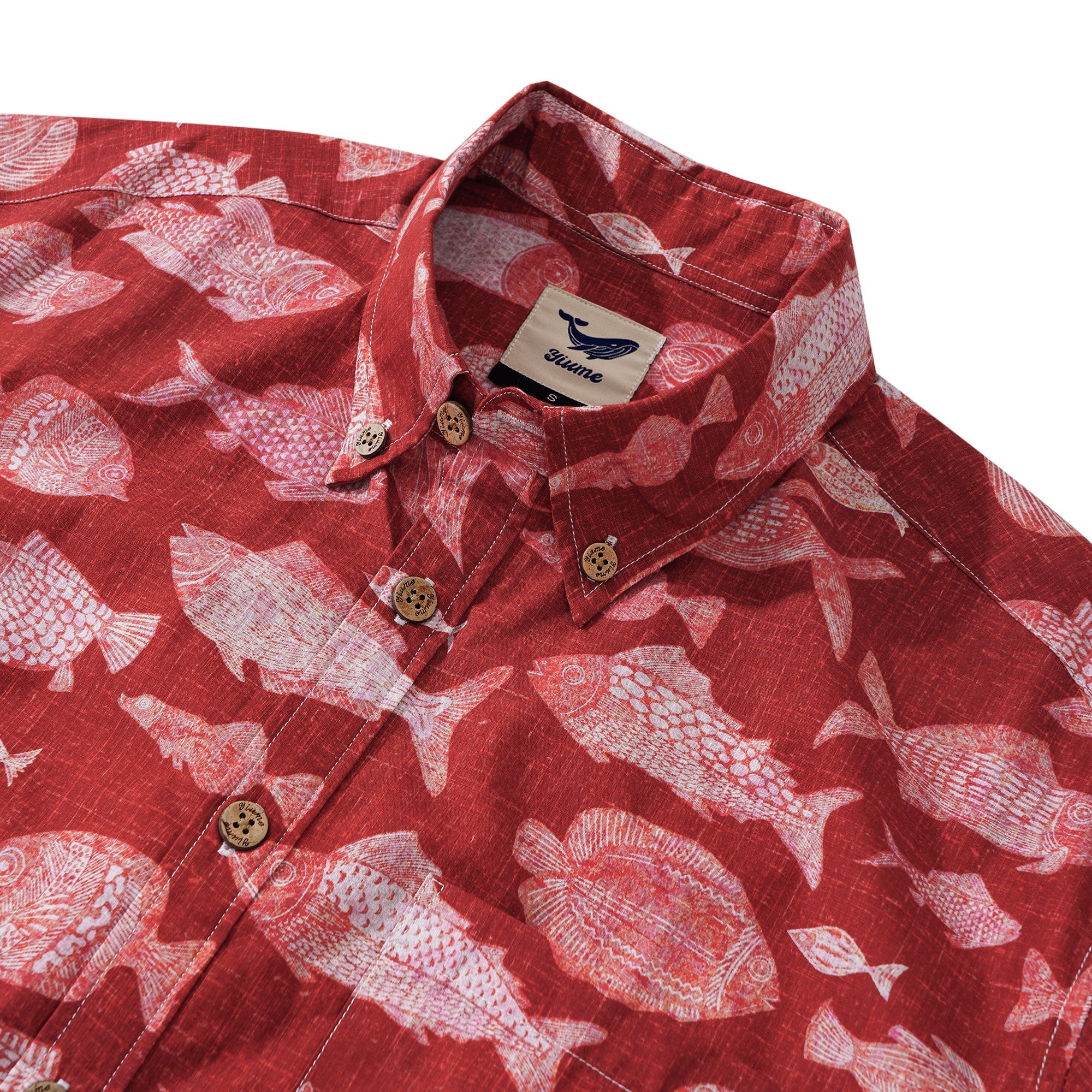 Men's Red Fish Hawaiian Shirt 100% Cotton Button-down Short Sleeve Aloha Shirt For Gift
