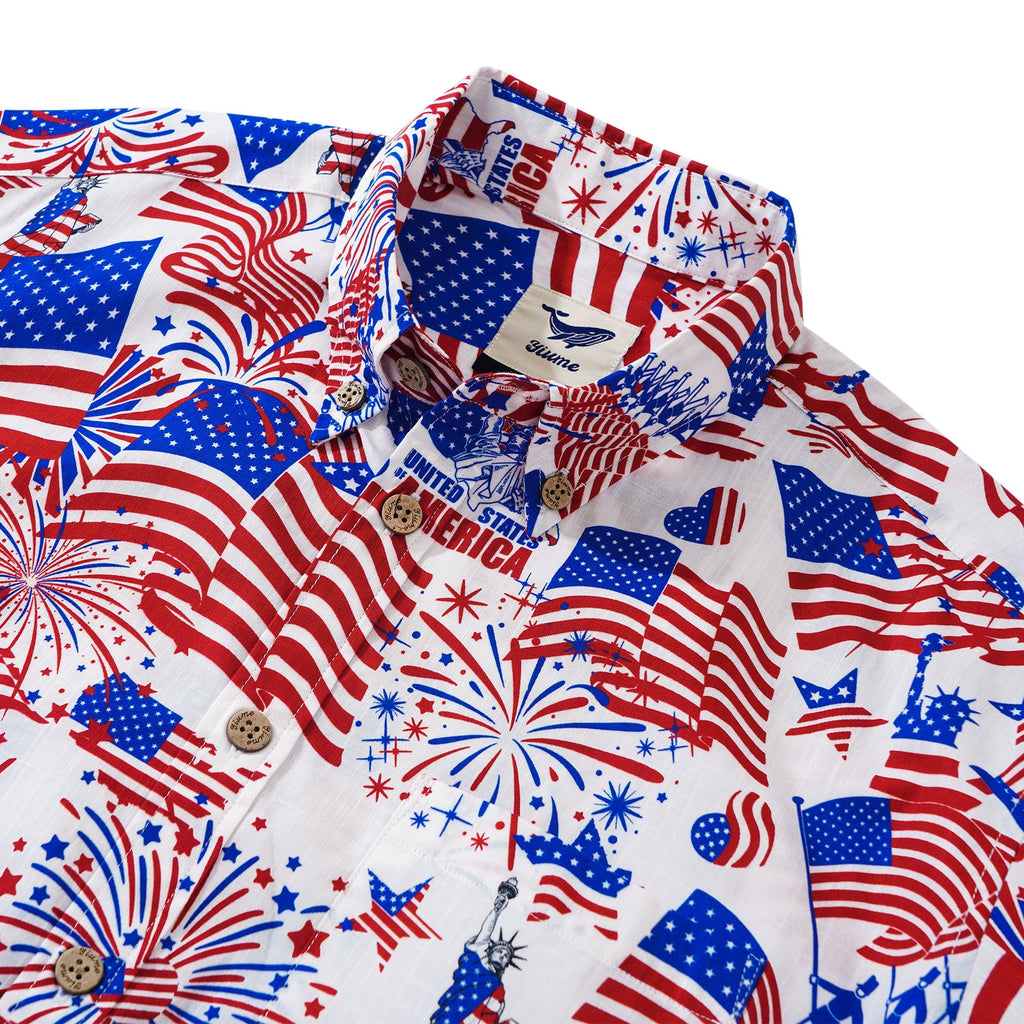 Men's Hawaiian Shirt Short Sleeve Button-down 100% Cotton Blue Aloha American Celebration