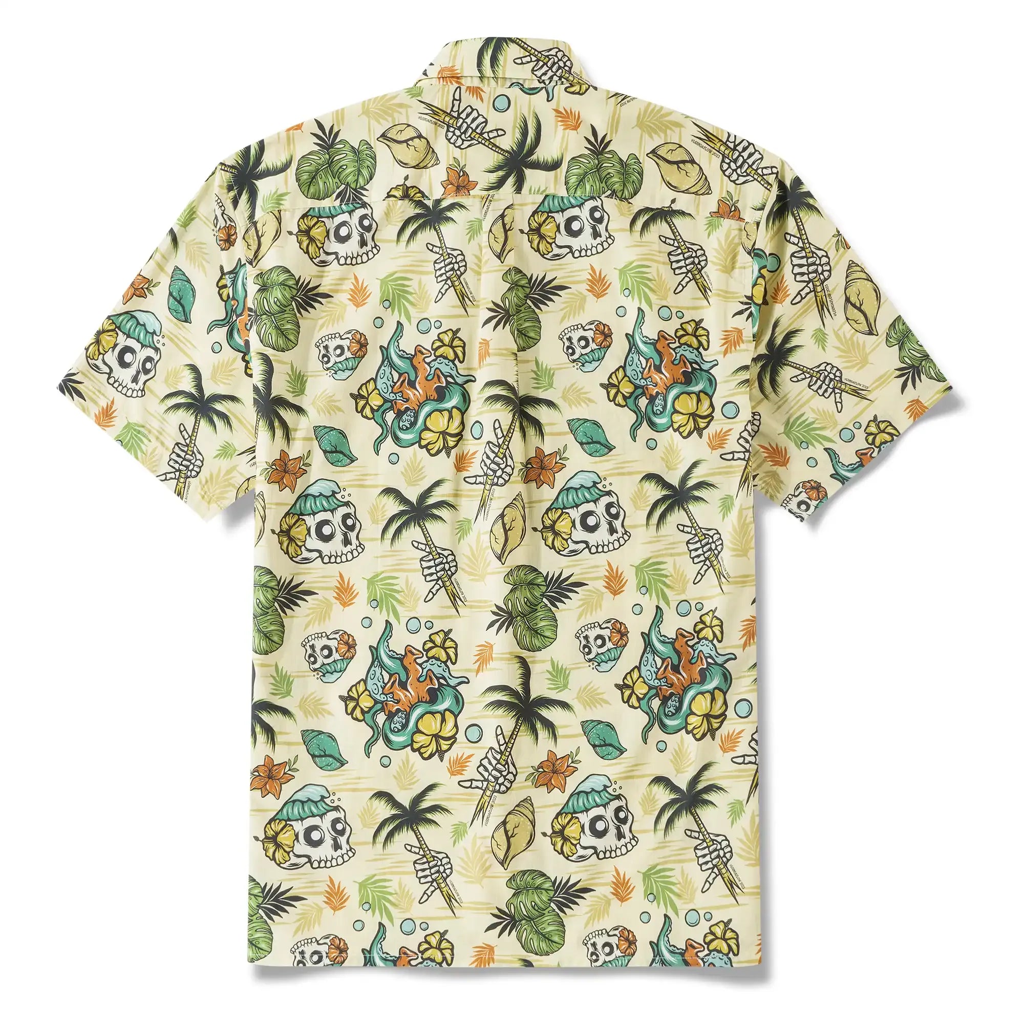 Men's Tropical Hawaiian Shirt 1990s Vintage Skull Shirt Short Sleeve Button-down100% Cotton Green Shirt Aloha Tropical Wilderness Skull By Loinda Flow
