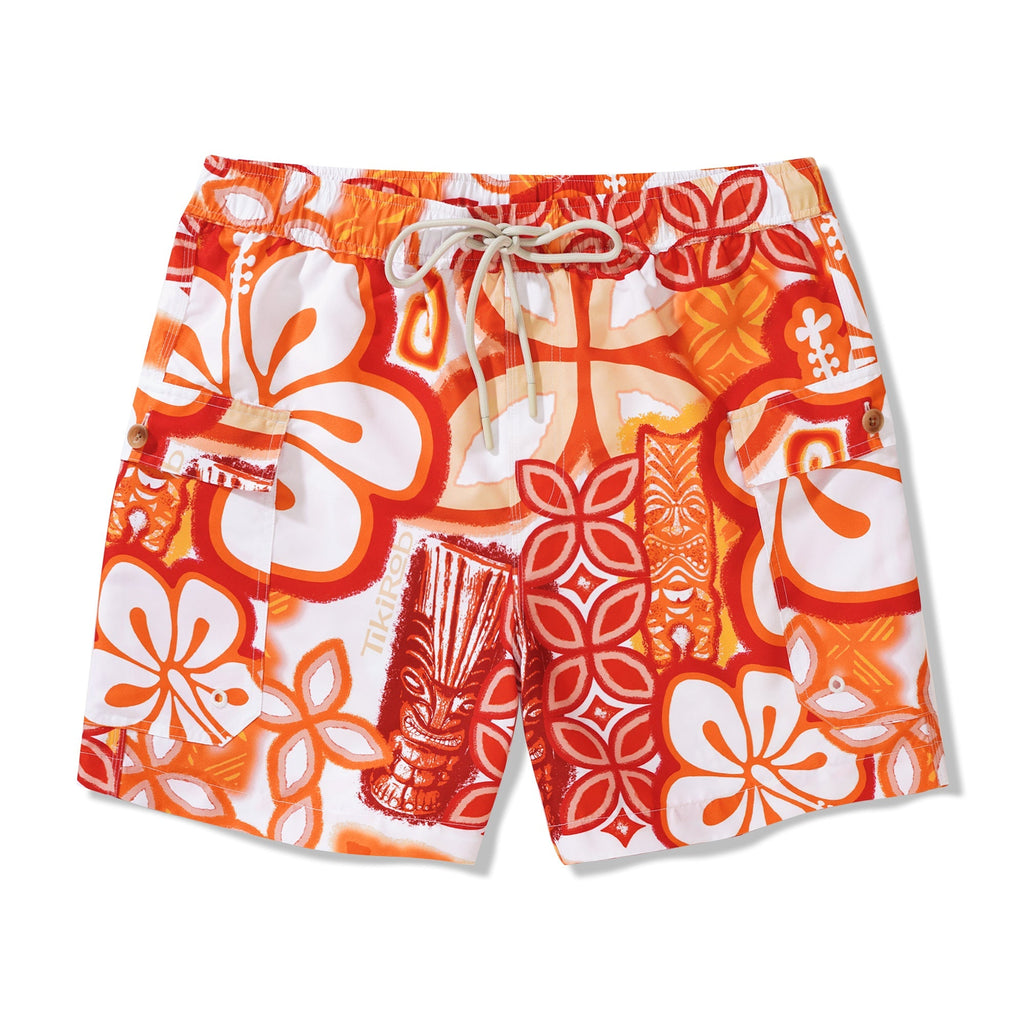 Men's Tiki 6-Inch Shorts 100% Polyester Aloha By TIKIROB Casual Printed Shorts