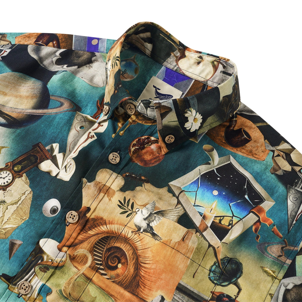 Men's Hawaiian Shirt Short Sleeve Button-down 100% Cotton Blue Aloha Hyperreal Dreamscapes Art