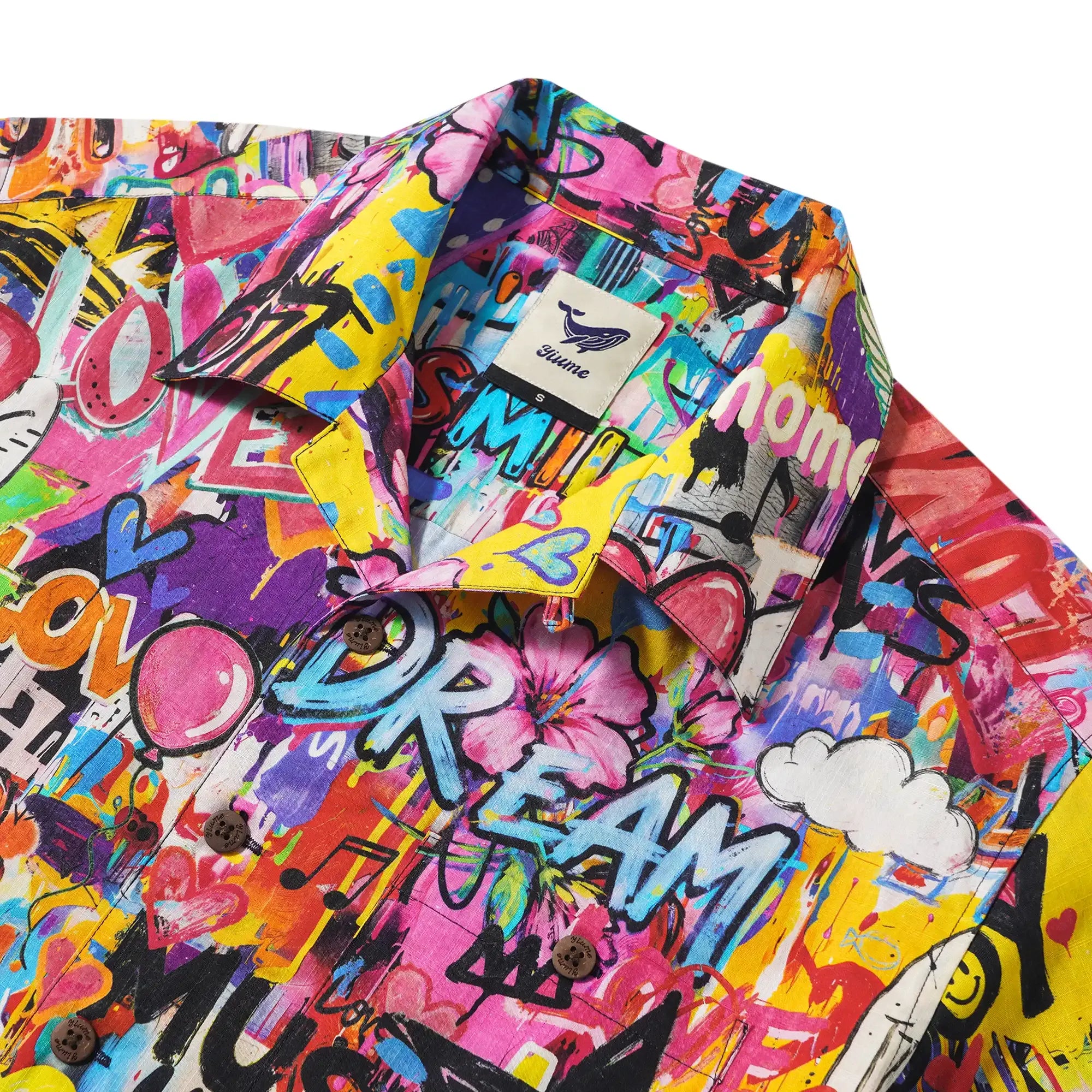Men's Hawaiian Shirt Short Sleeve Camp Collar 100% Cotton Aloha Artistic Love Graffiti Fun