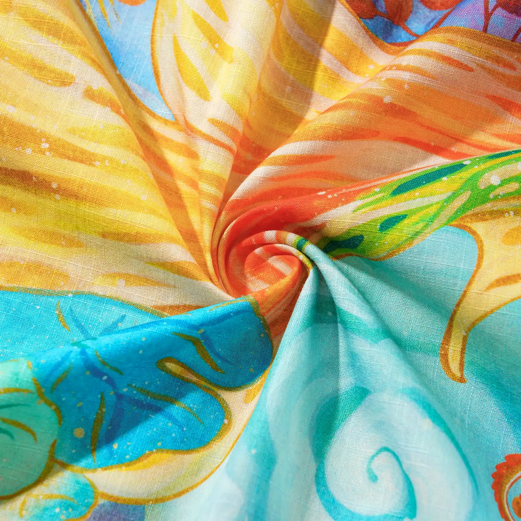 Yiume Men's Designer Hawaiian Shirt Cloud-wandering Koi Print Cotton Blue Aloha Shirt