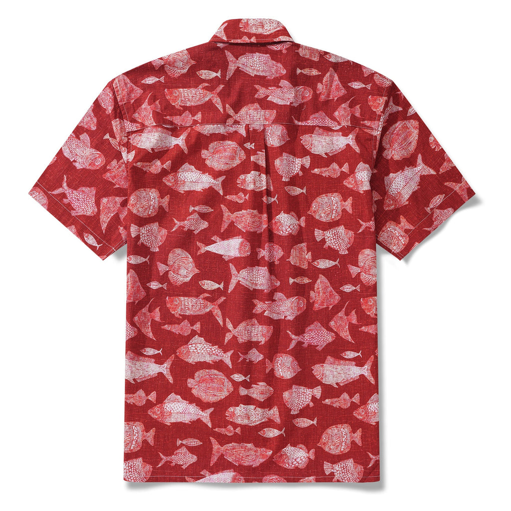 Men's Red Fish Hawaiian Shirt 100% Cotton Button-down Short Sleeve Aloha Shirt For Gift