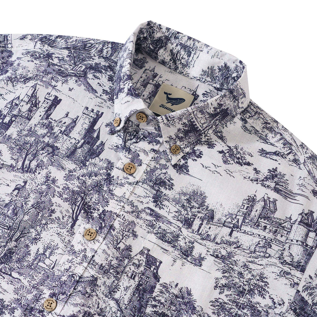 Men's Toile de Jouy Toile Shirt Landscape Hawaiian Shirt Resort Wear Shirt Short Sleeve Button-down White Aloha Shirt
