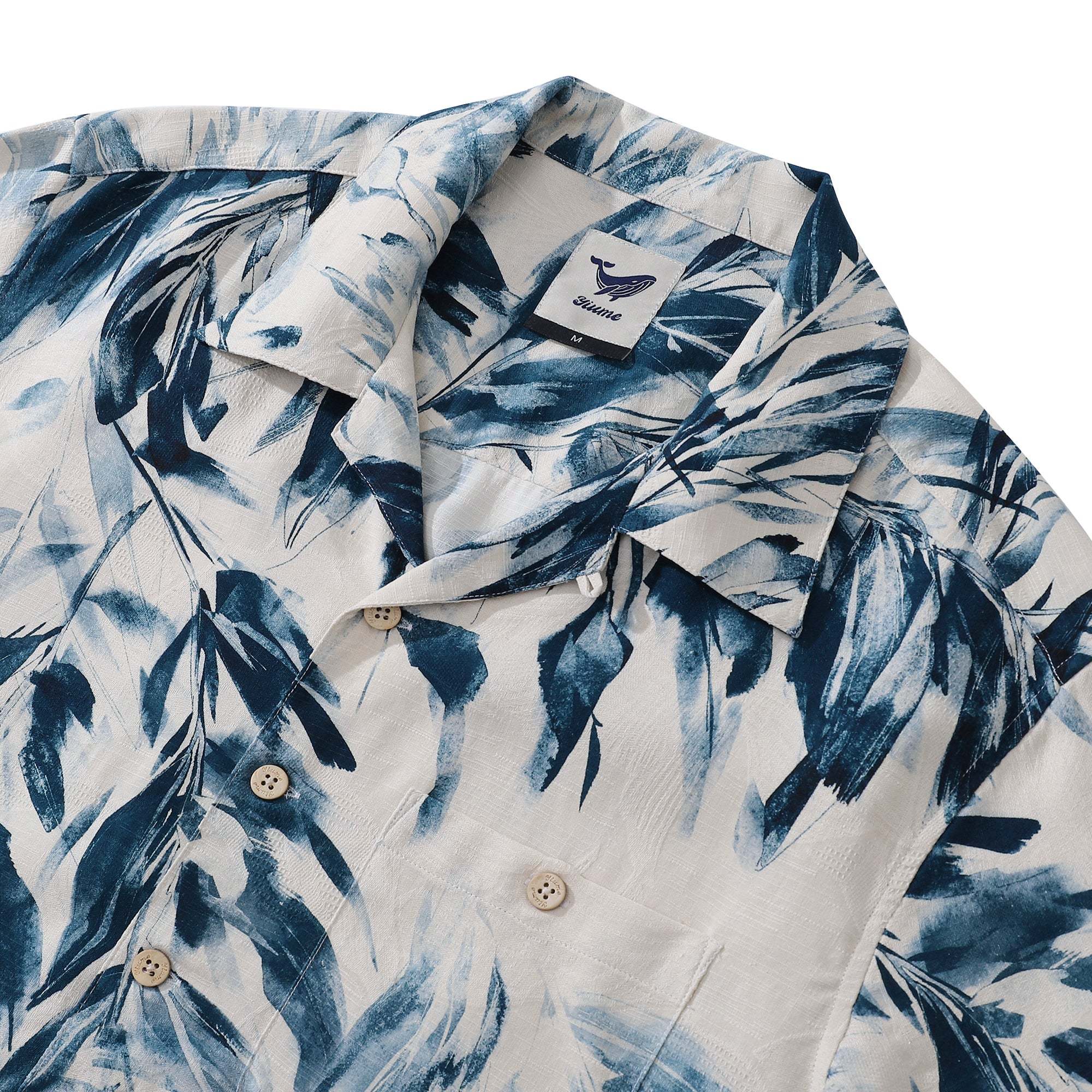 Men's 100%Silk Hawaiian Shirt Painting Bamboo Leaves Print Camp collar Short Sleeve Aloha Shirt