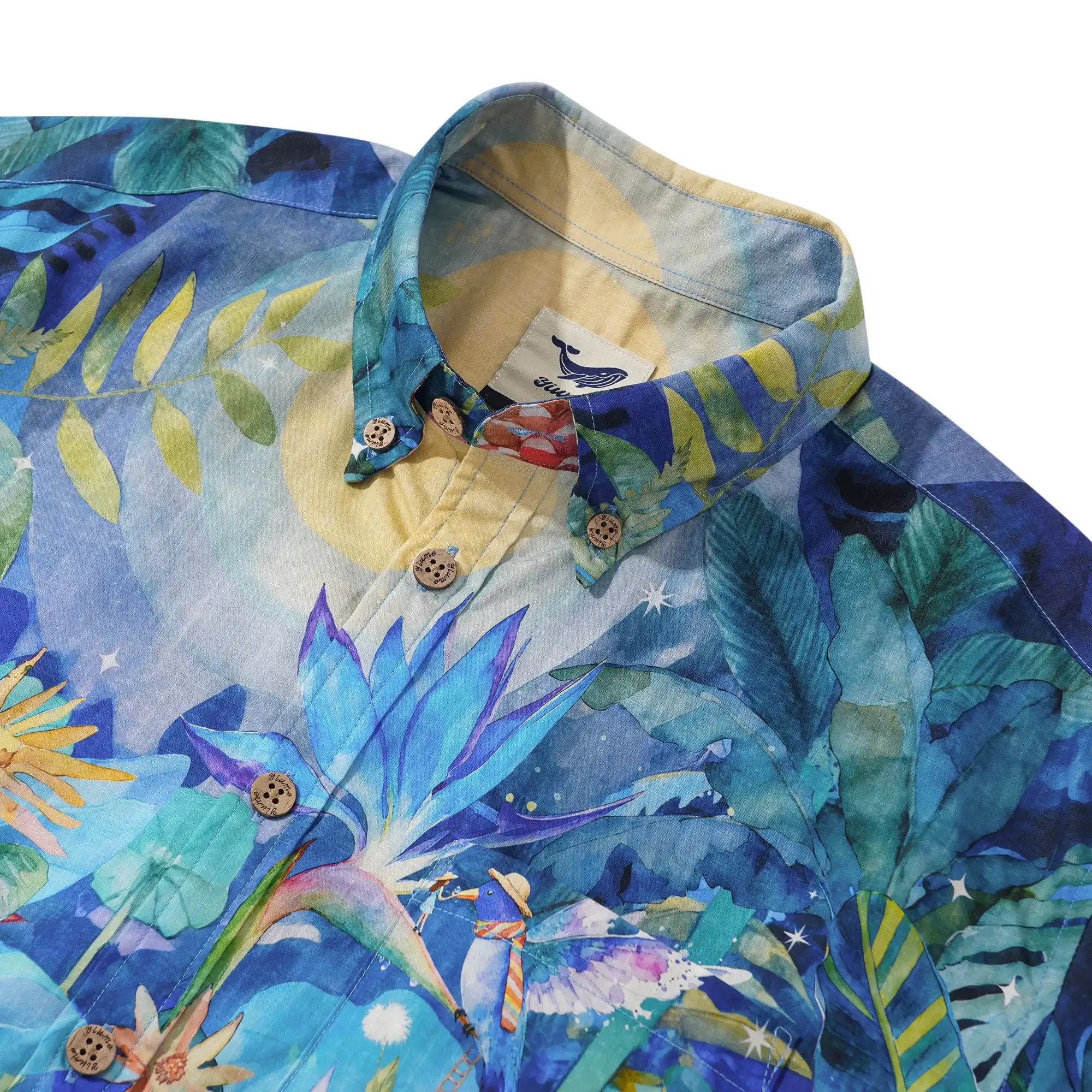 Flamingos Men's Hawaiian Shirt Short Sleeve Button-down 100% Cotton Blue Aloha Magical Jungle Adventure