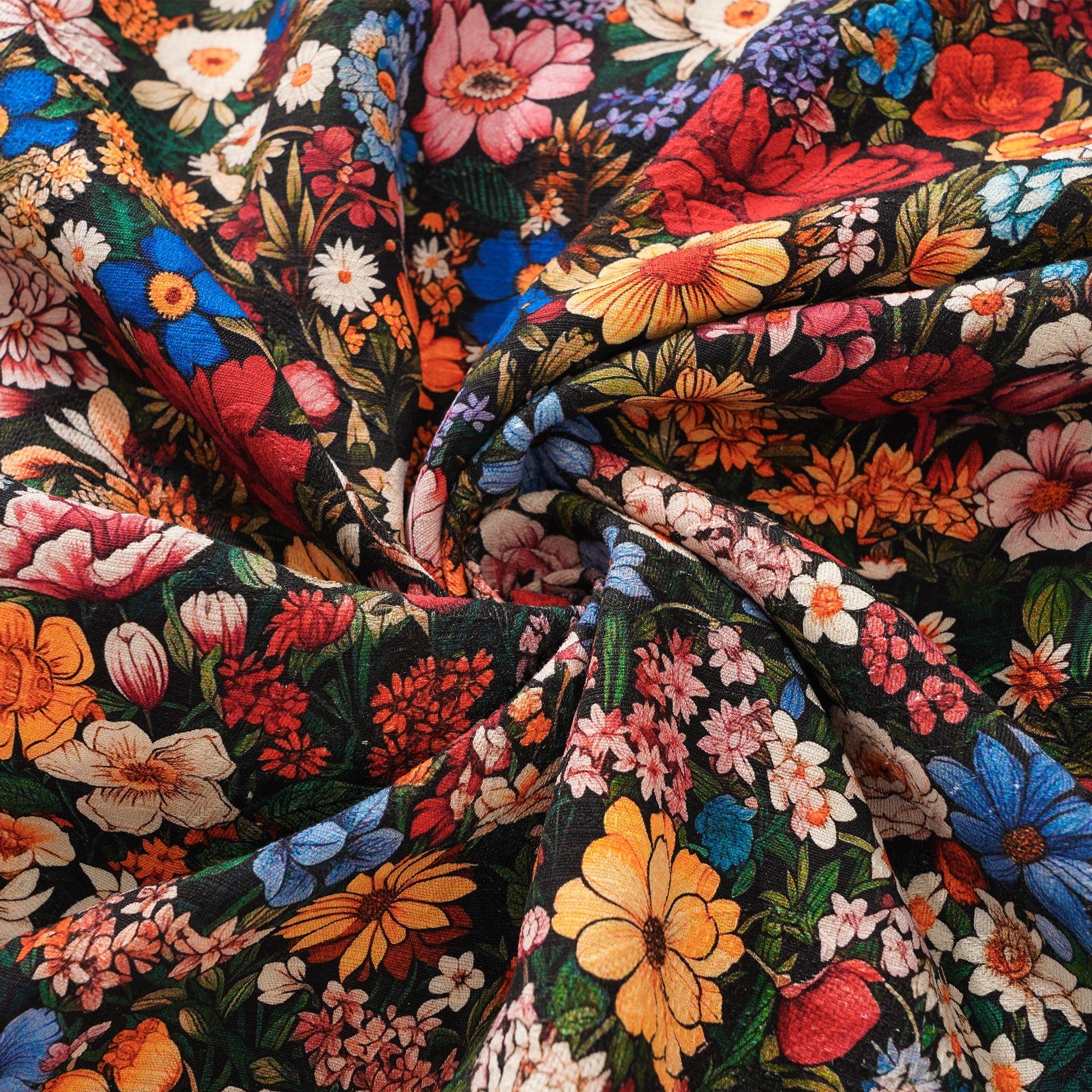 100% Silk Men's Hawaiian Shirt Short Sleeve Camp Collar 100% Silk Blue Aloha Among The Flowers