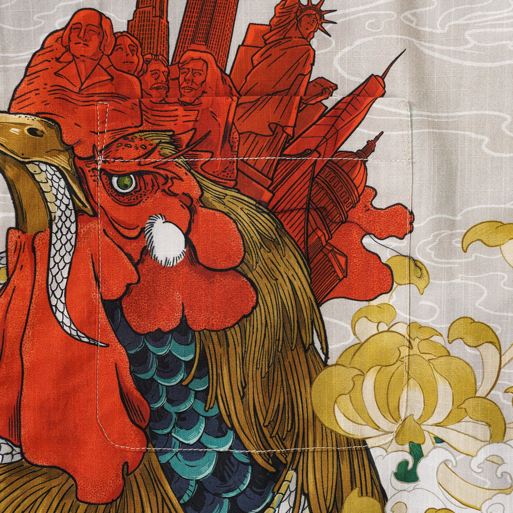 Men's Hawaiian Shirt 100% Cotton Short Sleeve Camp Collar Shirt Rooster and Japanese ukiyo-e Shirt