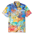 Yiume Men's Designer Hawaiian Shirt Cloud-wandering Koi Print Cotton Blue Aloha Shirt