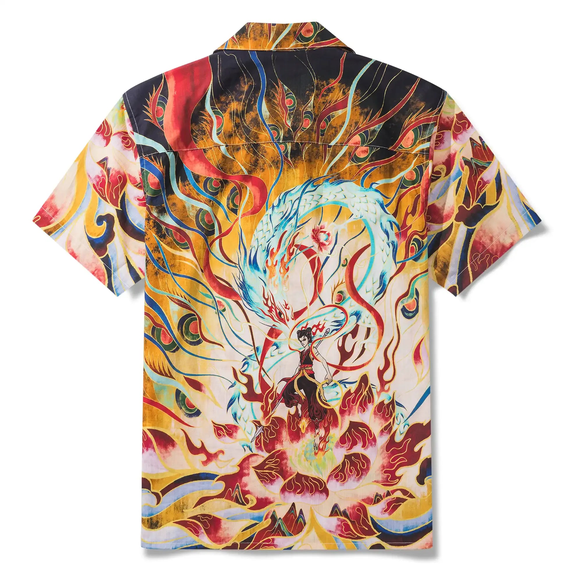 Men's Hawaiian Shirt Short Sleeve Camp Collar 100% Cotton Blue Aloha Nezha Conquers the Dragon King Eastern Legend