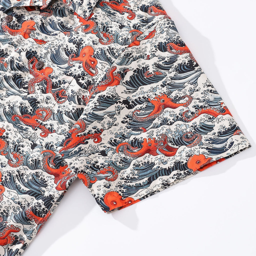 Hawaiian Shirt For Men Octopus Revelry Shirt Camp Collar 100% Cotton Shirt