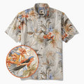 Men's Hawaiian Shirt Short Sleeve Button-down 100% Cotton Gray Aloha Tropical Paradise Scroll