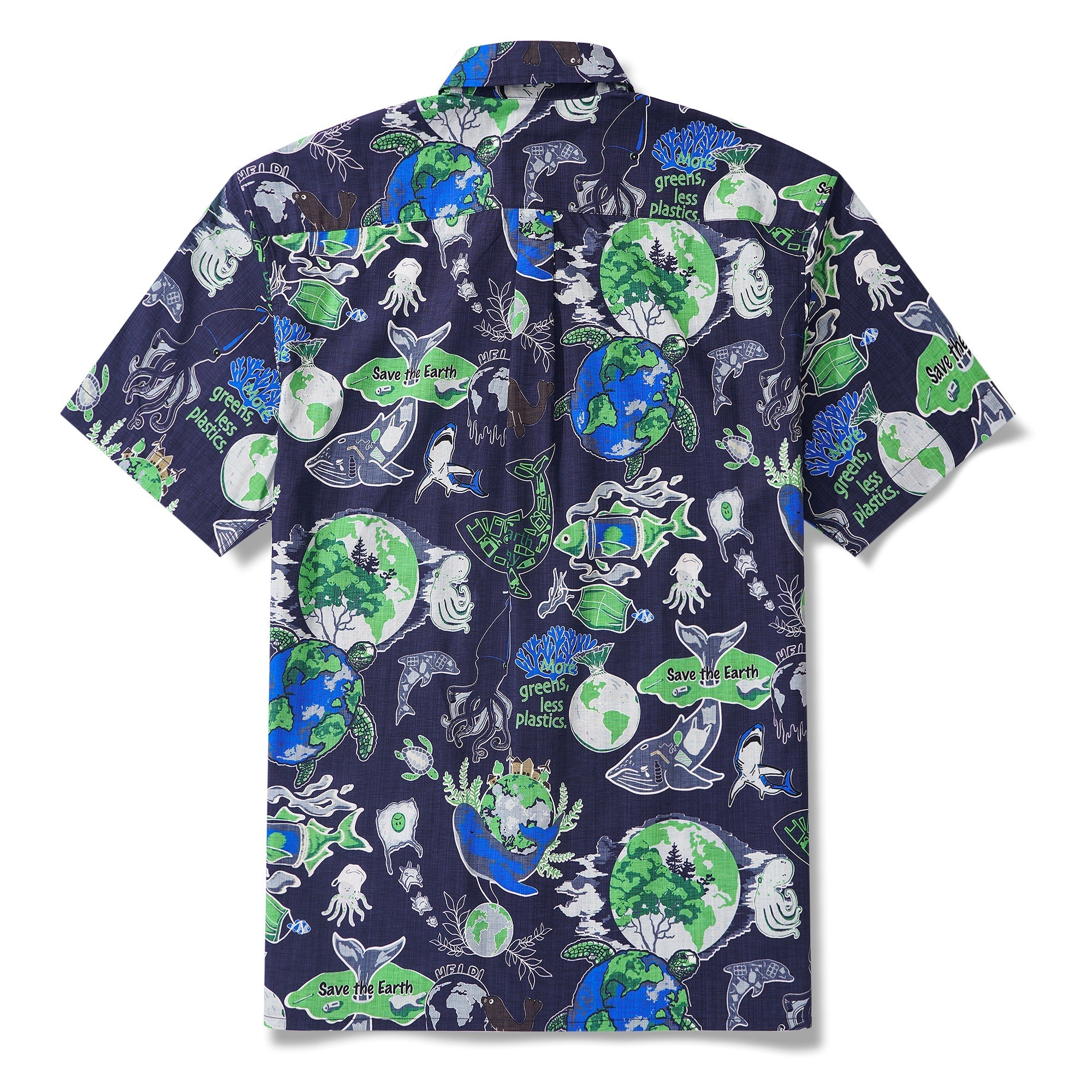 Men's Hawaiian Shirt Short Sleeve Button-down 100% Cotton Aloha Save Earth