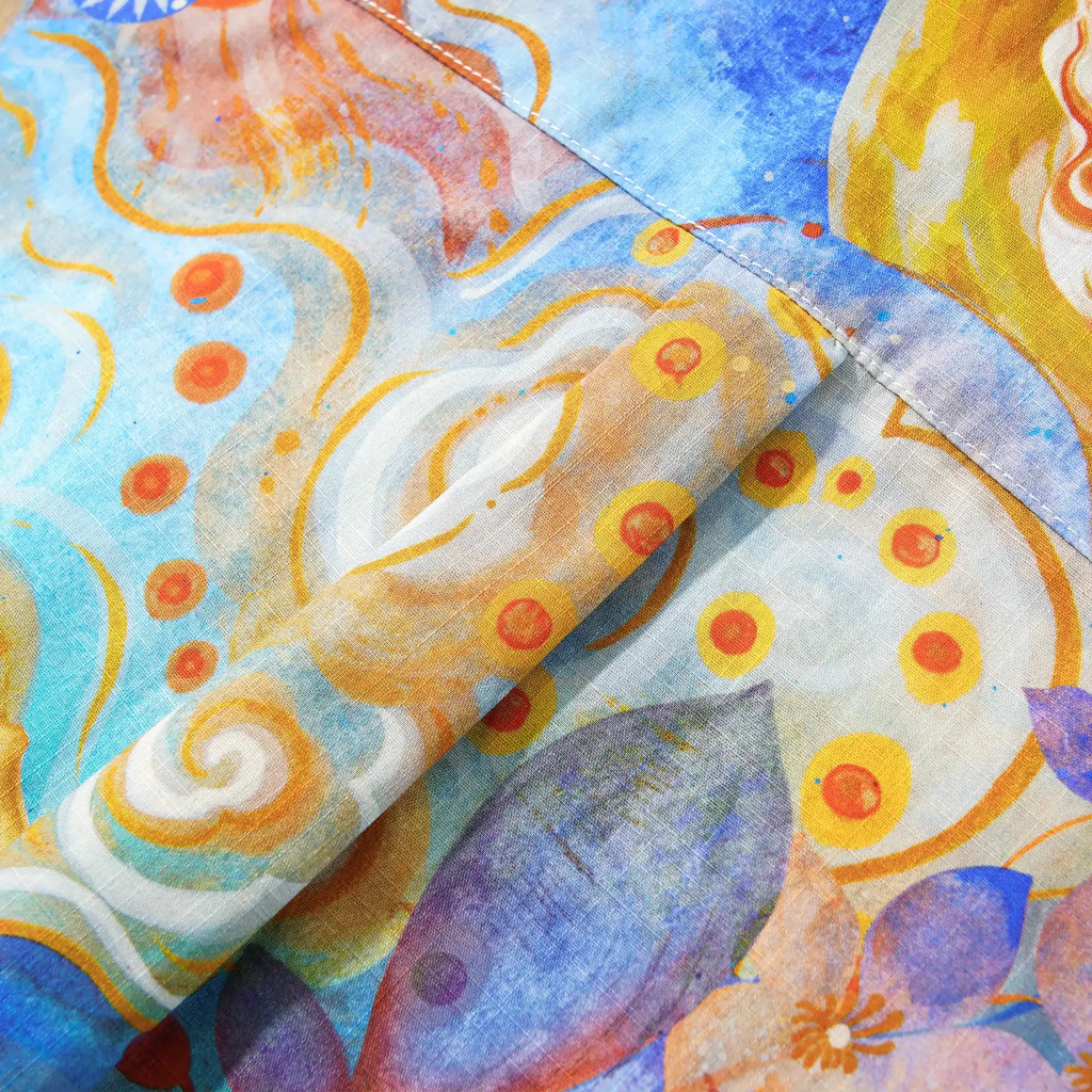 Yiume Men's Designer Hawaiian Shirt Cloud-wandering Koi Print Cotton Blue Aloha Shirt