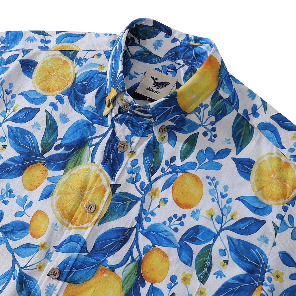 Yiume Hawaiian Shirt For Men Button-down Lemon Shirt Short Sleeve 100% Cotton Shirt Summer Lemon