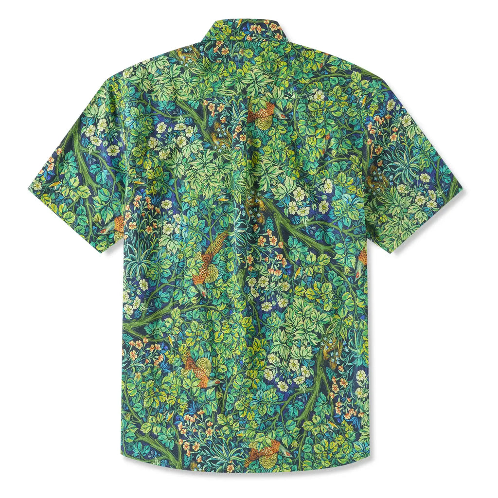 LeosWare® Men's Hawaiian Shirt Short Sleeve Button-up 100% Cotton Green Aloha Jungle Wonderland Art