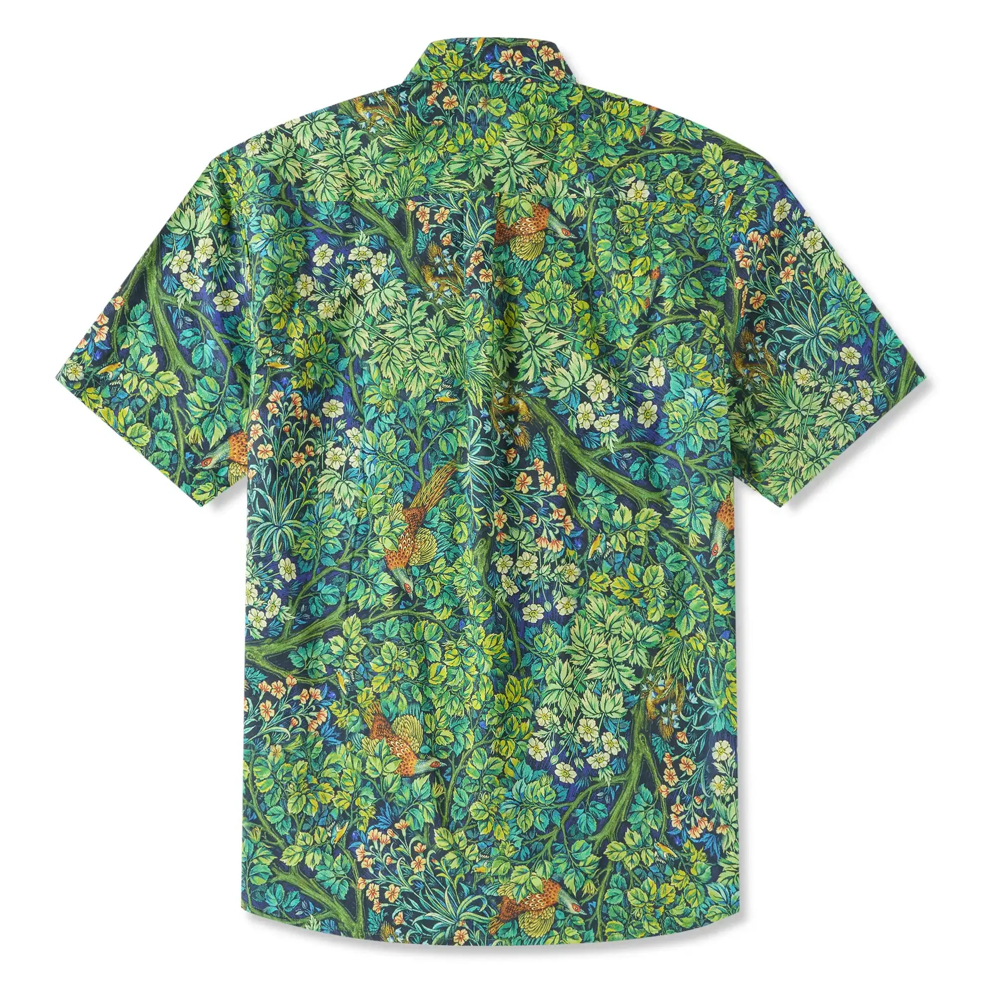 LeosWare® Men's Hawaiian Shirt Short Sleeve Button-up 100% Cotton Green Aloha Jungle Wonderland Art