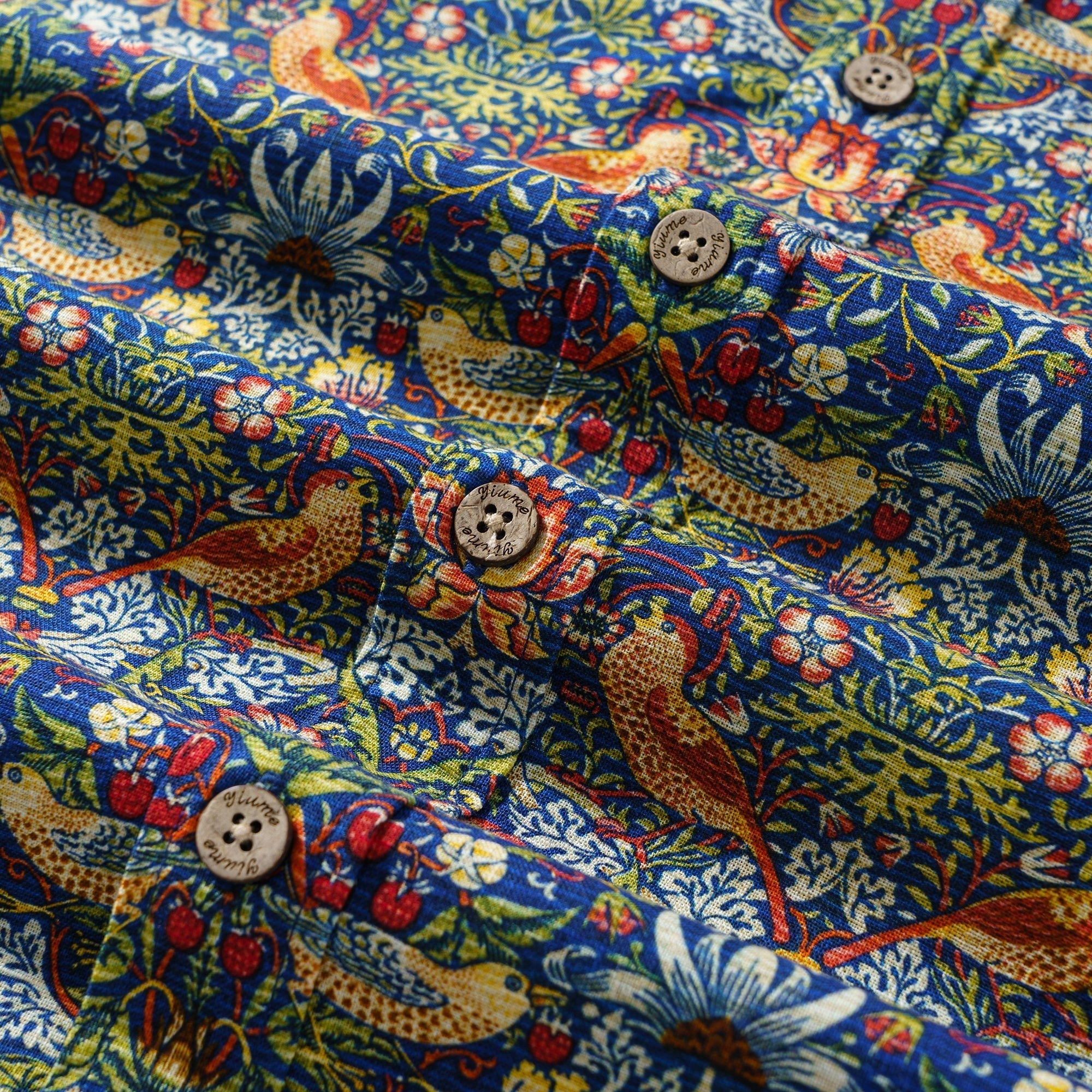 Long Sleeve Hawaiian Shirt For Men  Strawberry Thief Designer Morris Cotton Button-down Aloha Shirt