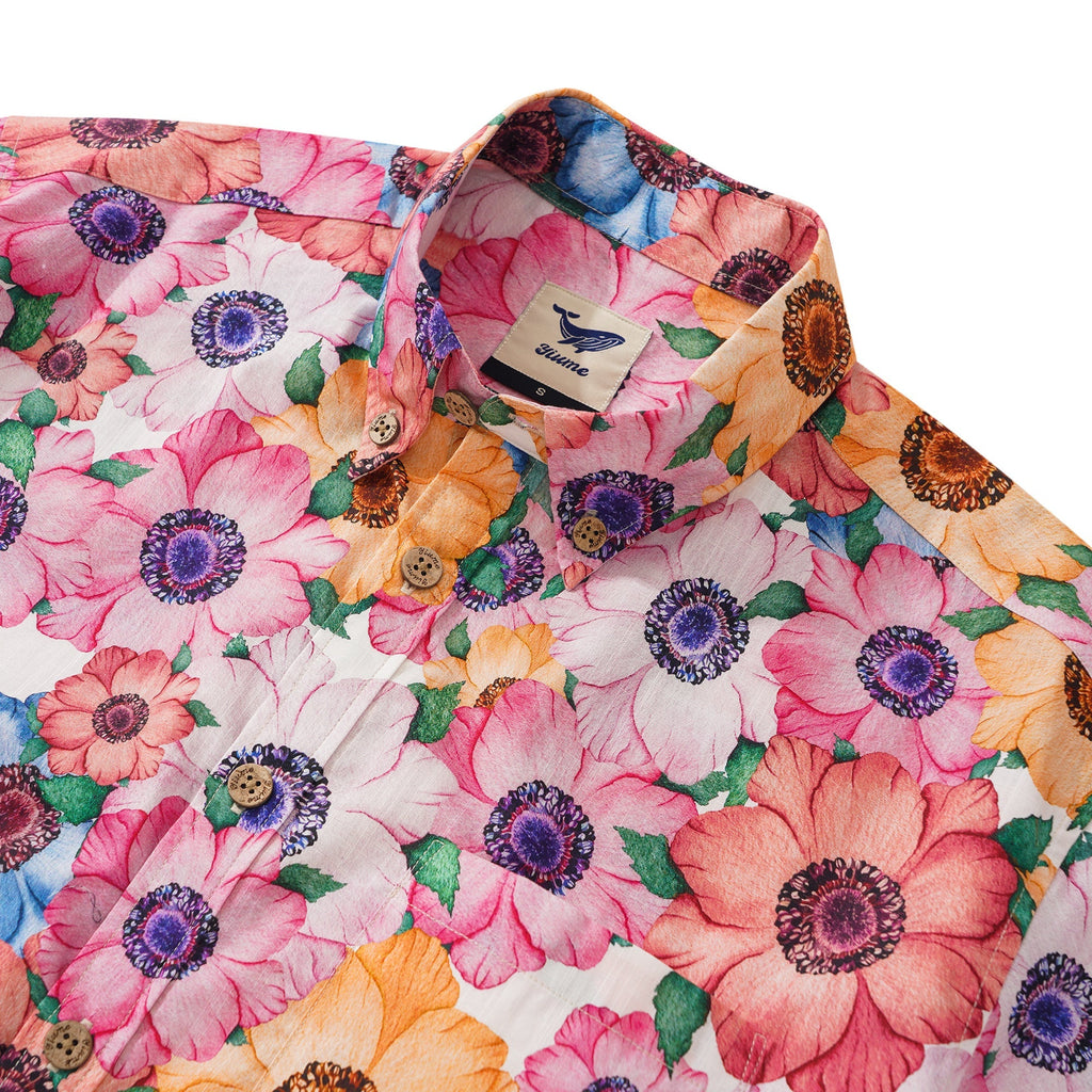 Men's Hawaiian Shirt Short Sleeve Button-down 100% Cotton Yellow Aloha Summer Lotus