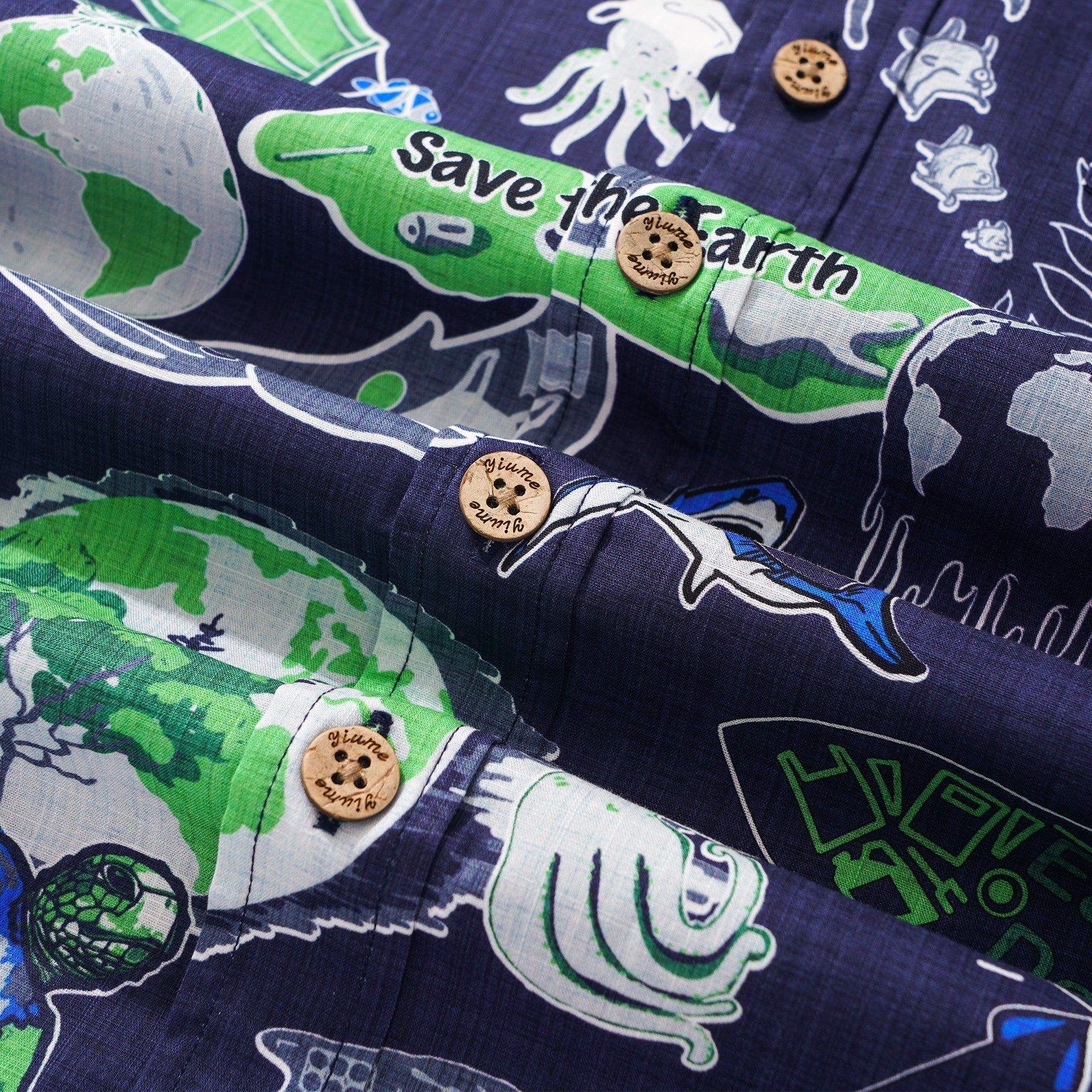Men's Hawaiian Shirt Short Sleeve Button-down 100% Cotton Aloha Save Earth