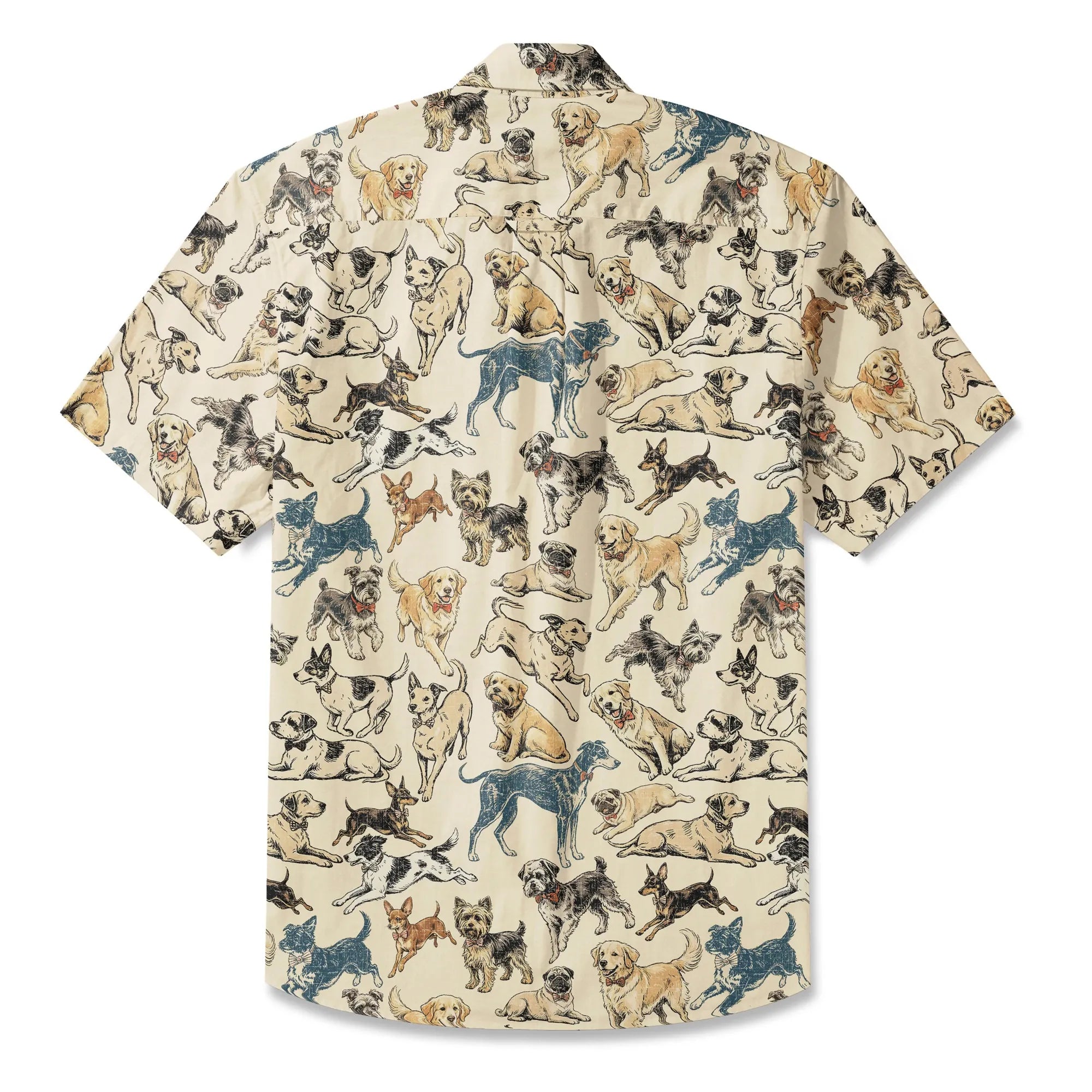 LeosWare® Dog Men's Hawaiian Shirt Short Sleeve Button-up 100% Cotton Yellow Aloha Dog Bow Tie Set