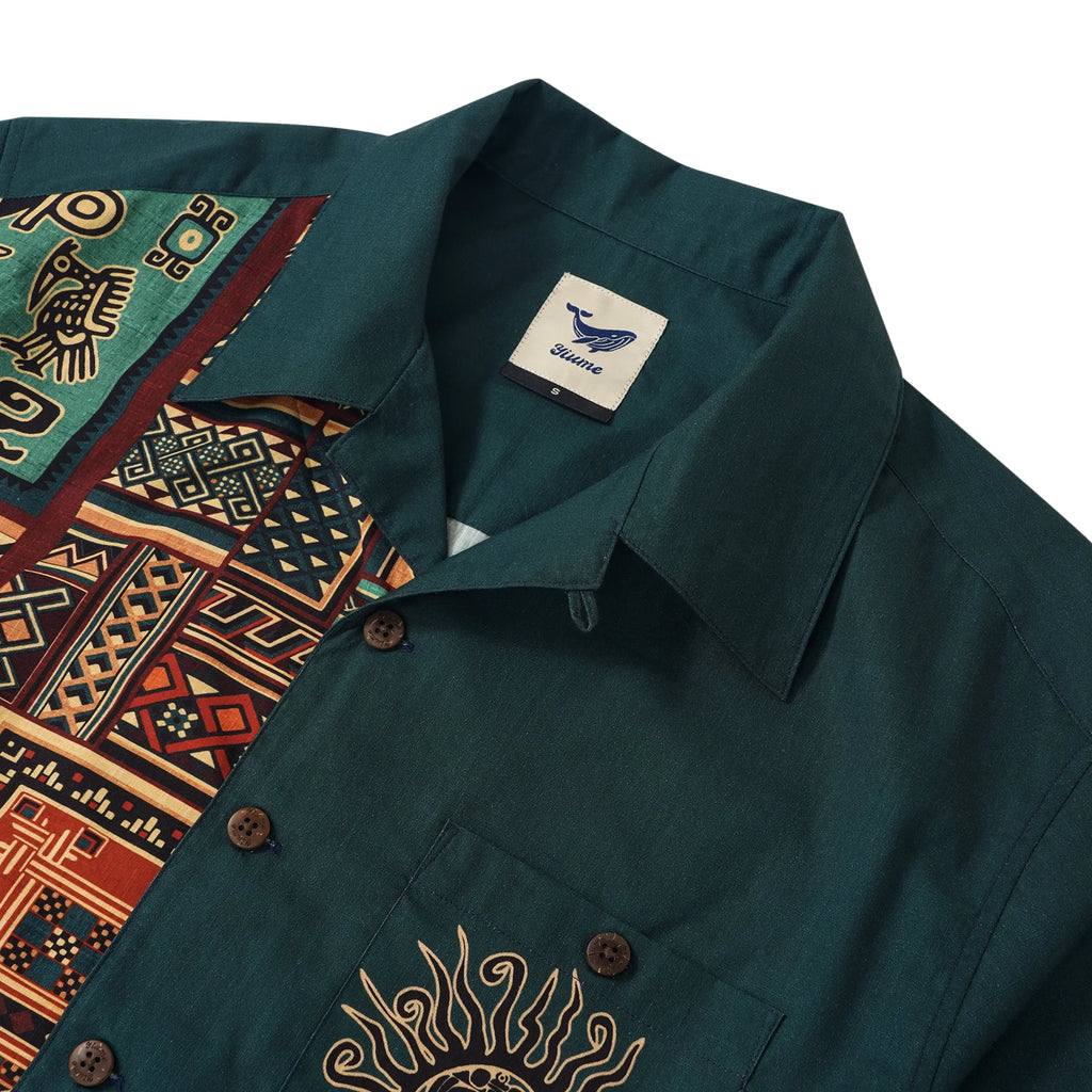 Men's Hawaiian Bowling Shirt Short Sleeve Camp Collar 100% Cotton Black Aloha The Charm Of Vintage Folk Patterns