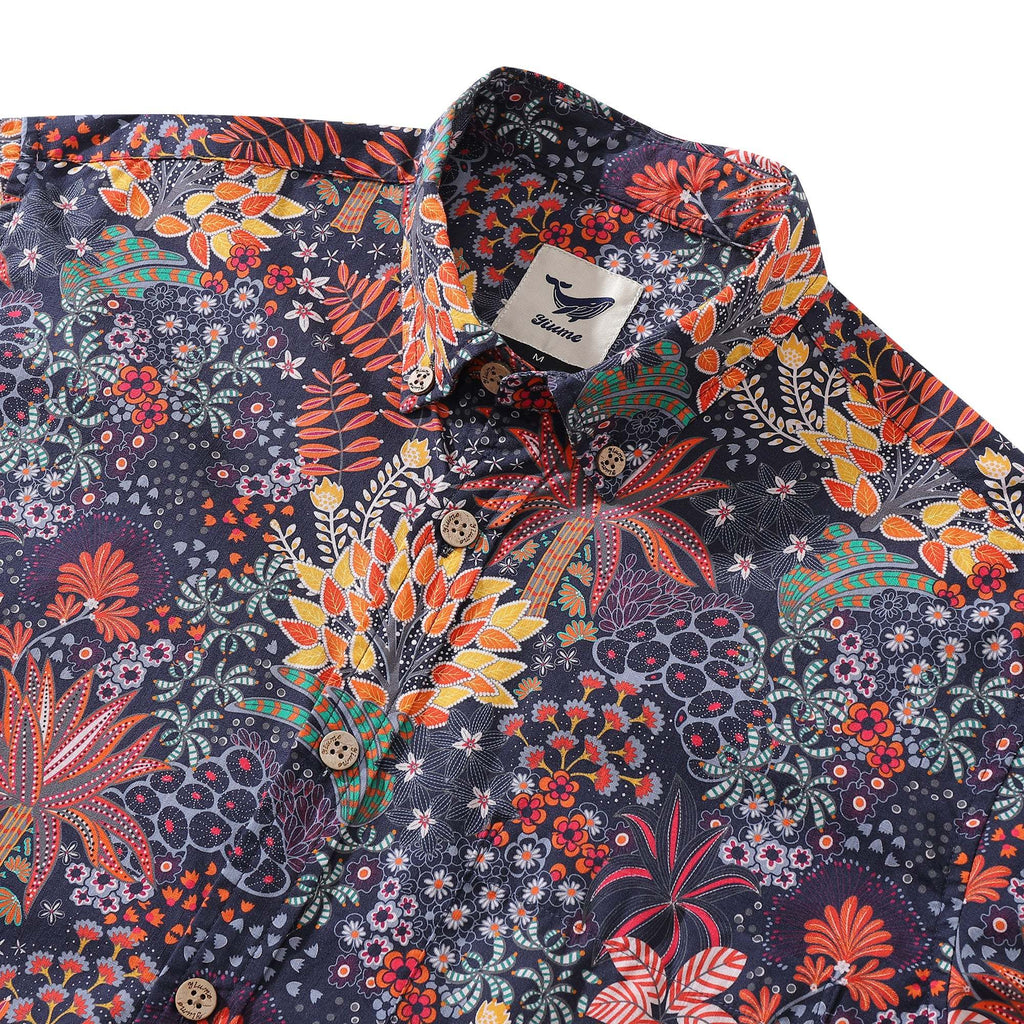 Men's Hawaiian Shirt Quirky Plants Print Cotton Button-down Long Sleeve Aloha Shirt Quirky Plants Long Sleeve Shirt