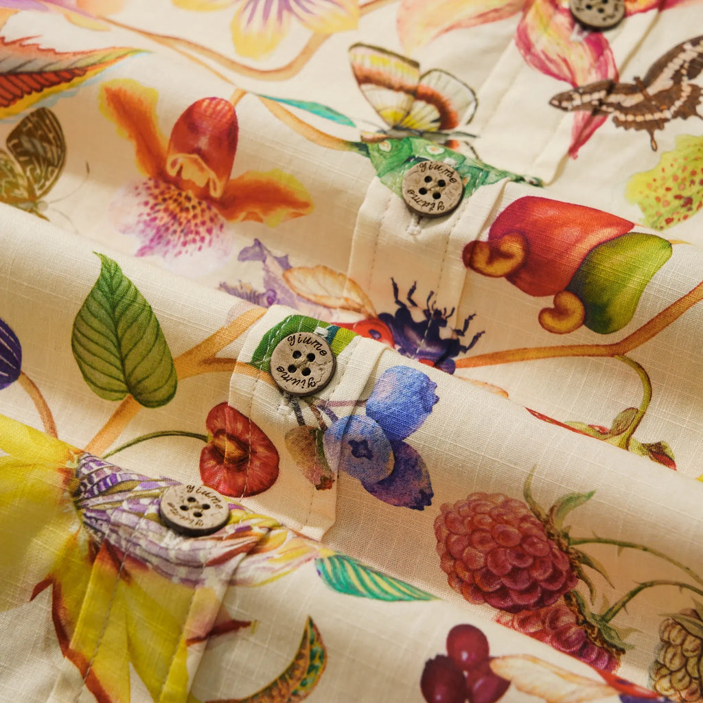 Men's Hawaiian Shirt Short Sleeve Button-down 100% Cotton Beige Aloha Dreams Of An Exotic Garden