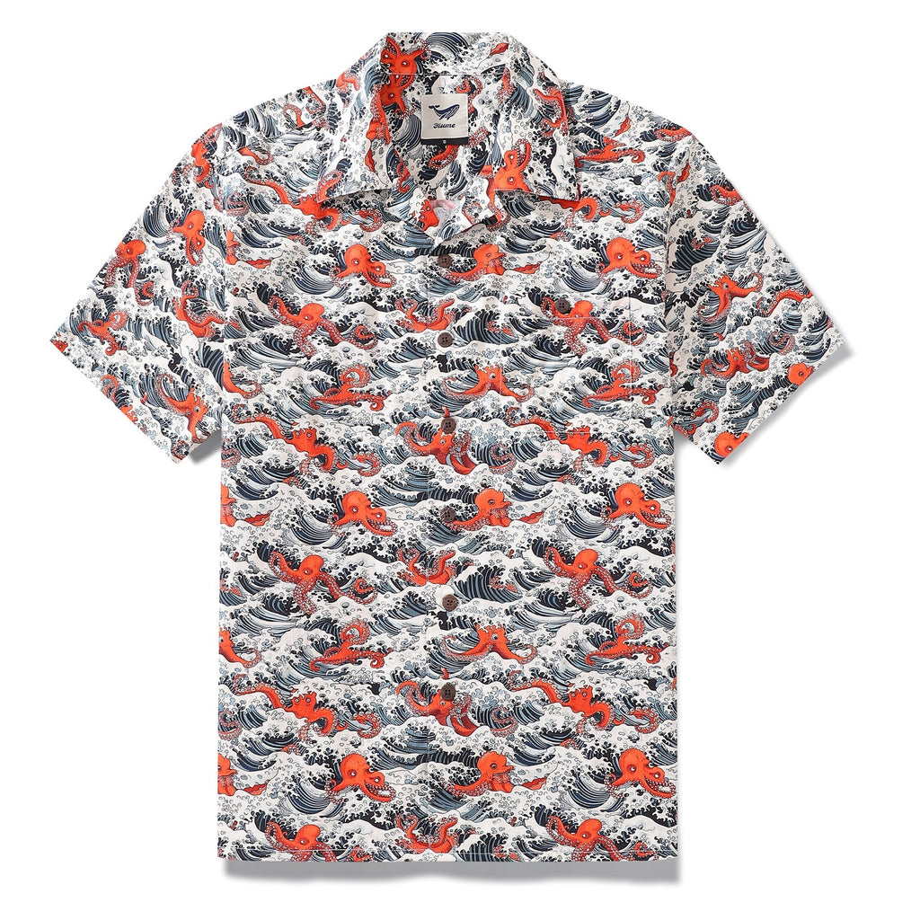 Hawaiian Shirt For Men Octopus Revelry Shirt Camp Collar 100% Cotton Shirt